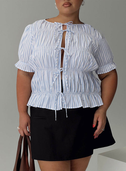Alistair Bow Tie Top Blue / White Stripe Curve