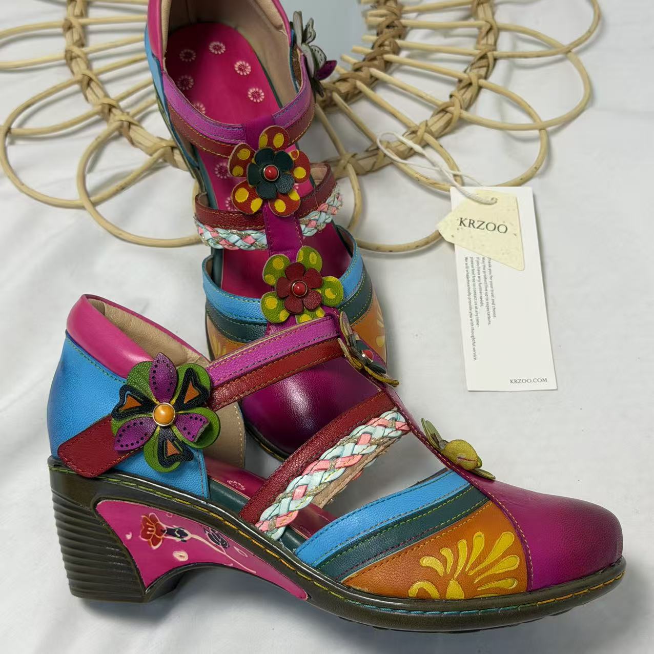 Floral Color-Block Wedge Heels