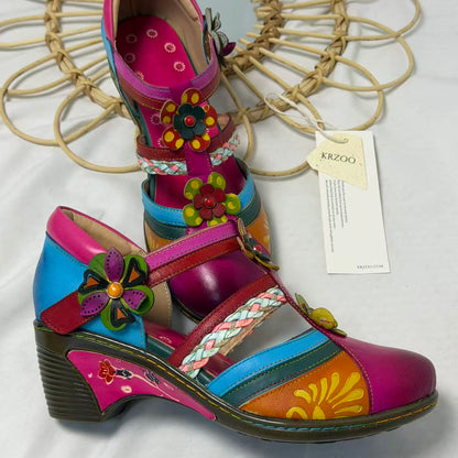 Floral Color-Block Wedge Heels