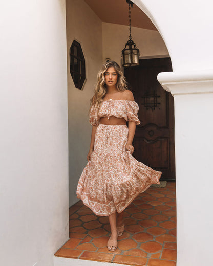 Adela Floral Midi Skirt - Peach