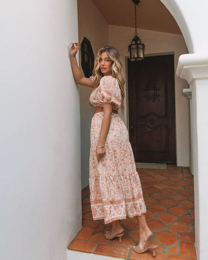 Adela Floral Midi Skirt - Peach