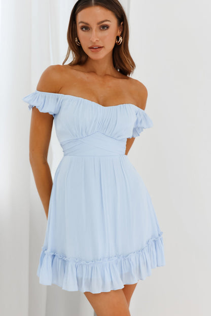Linka Off-Shoulder Tie Back Dress Steel Blue