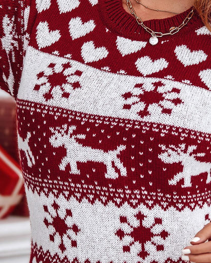 Christmas Elk Heart Snowflake Print Knit Casual Dress