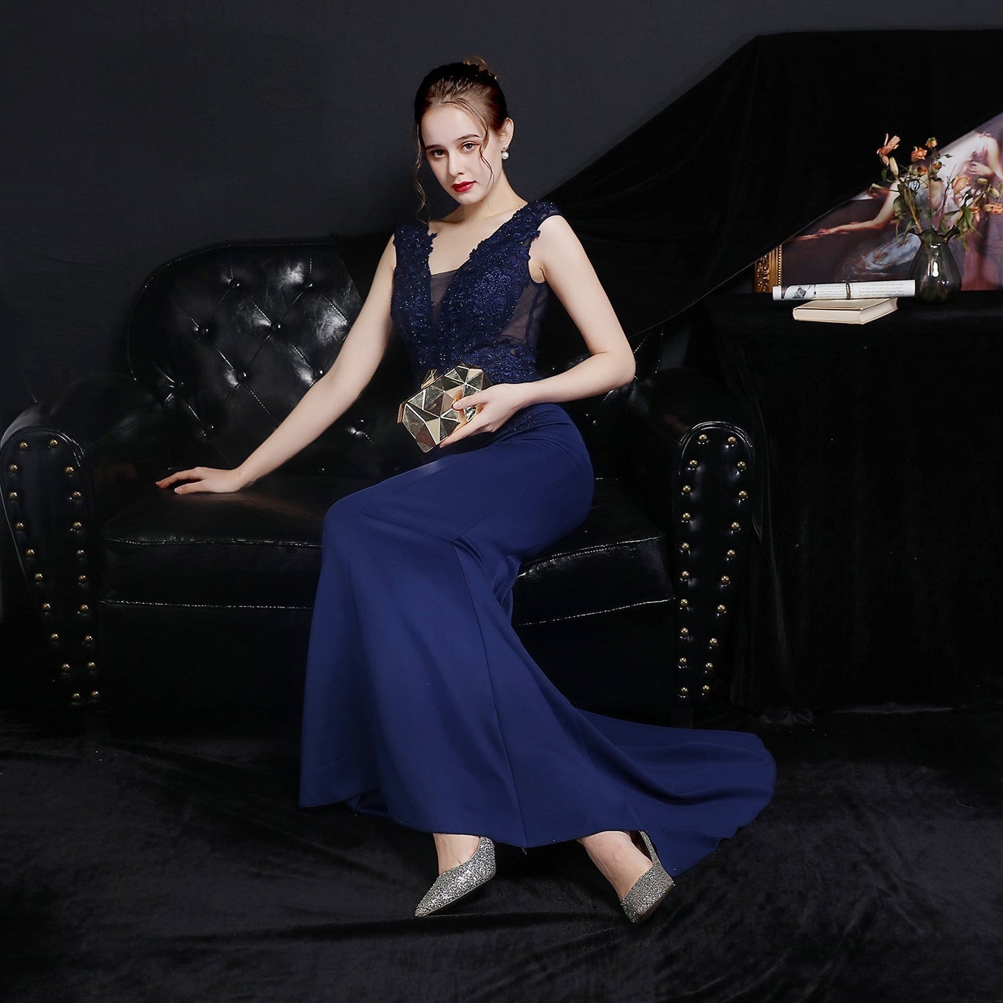 Amelia embroidered sequined fishtail dress