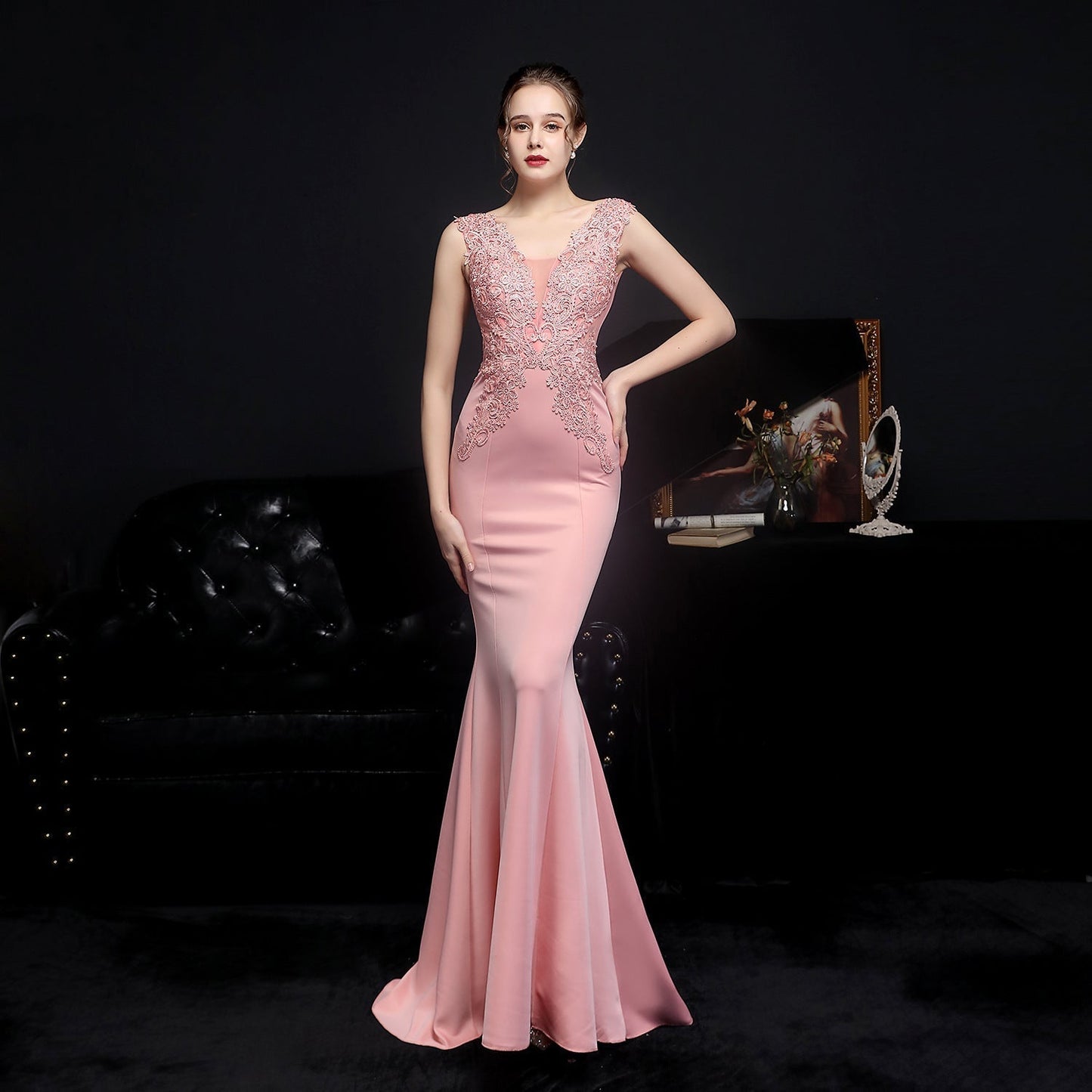 Amelia embroidered sequined fishtail dress