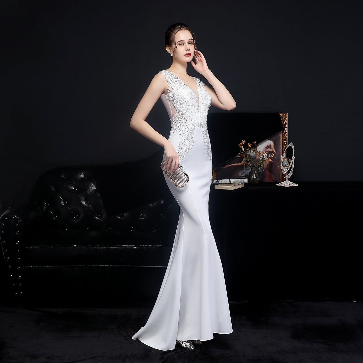 Amelia embroidered sequined fishtail dress