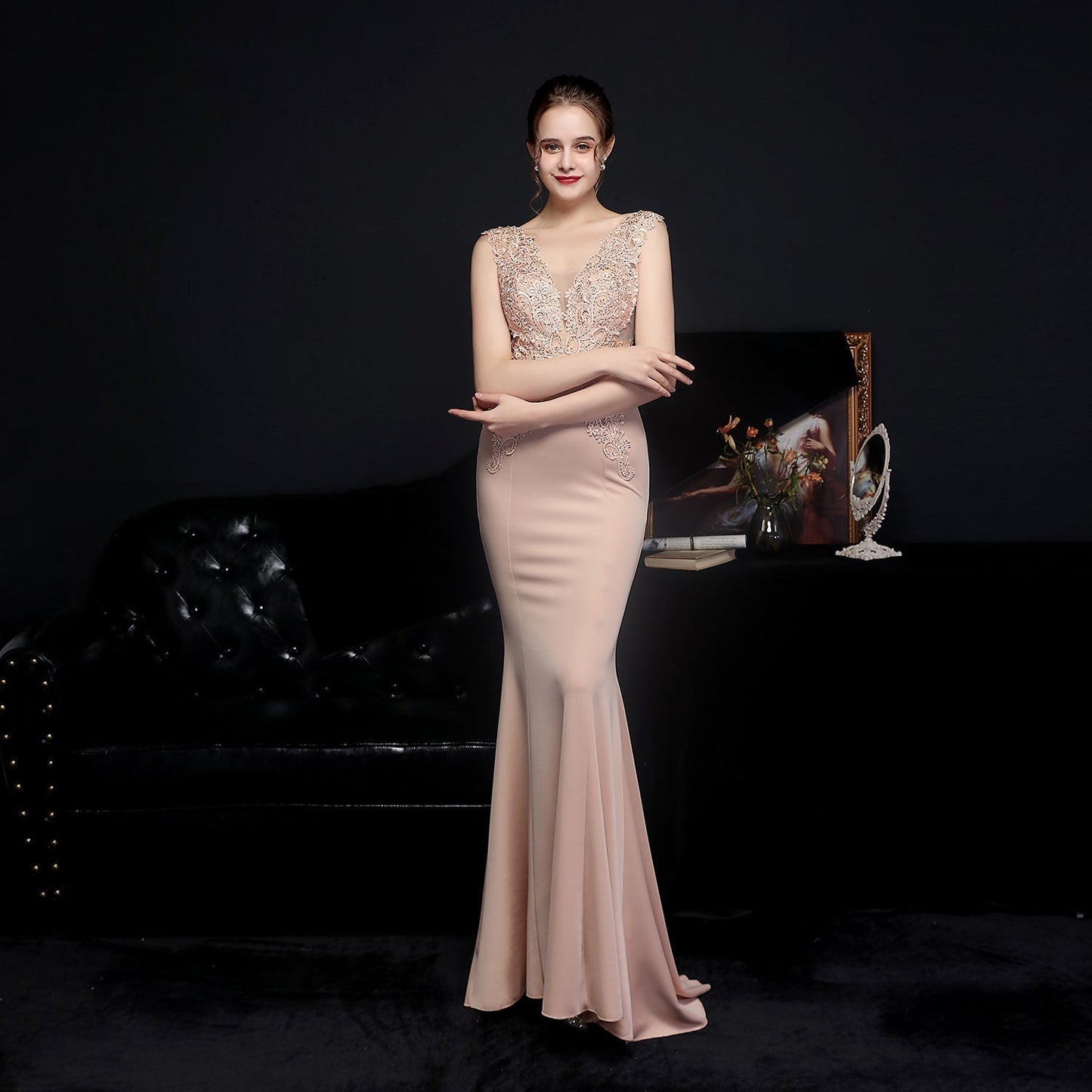 Amelia embroidered sequined fishtail dress