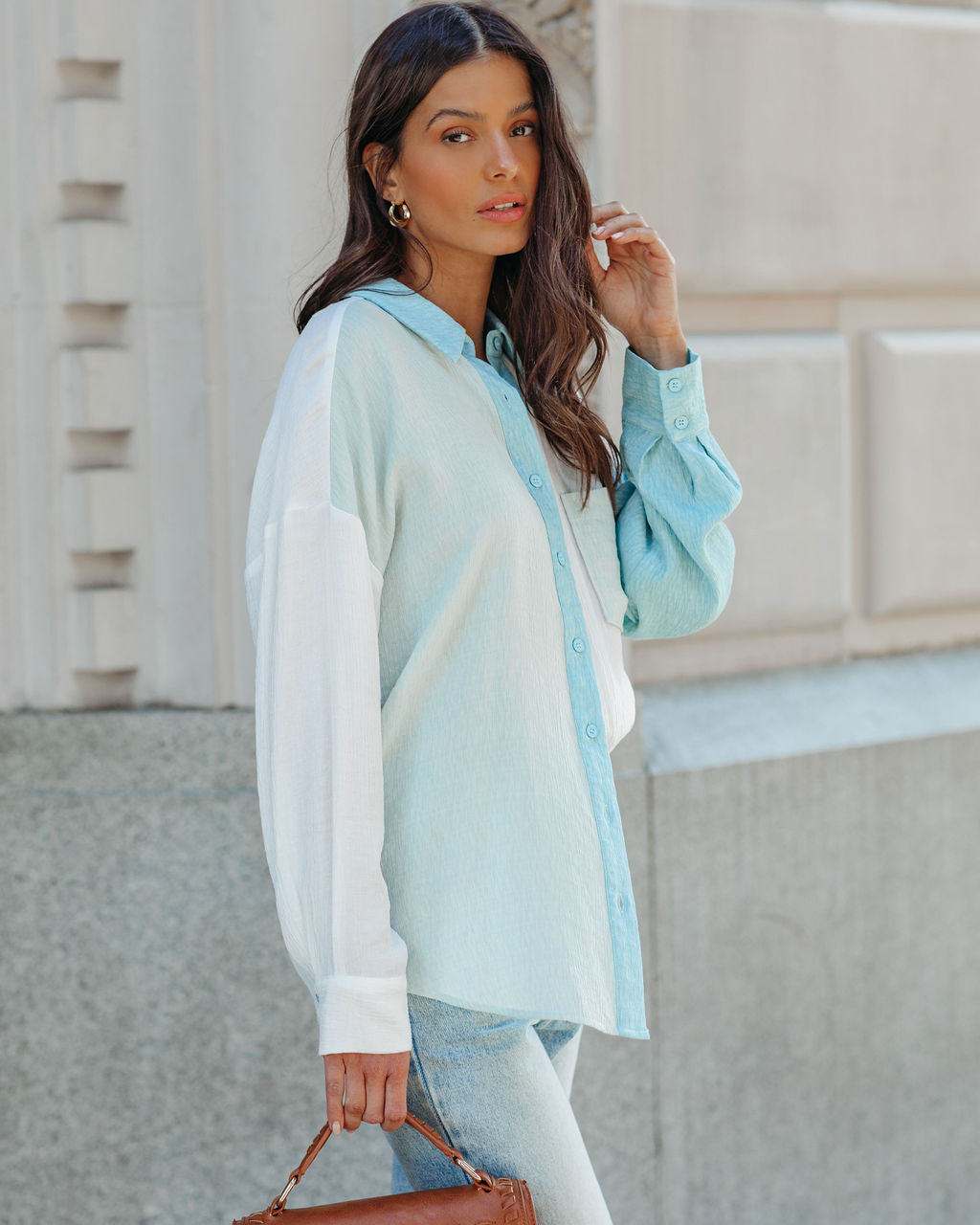 Ashford Colorblock Button Down Top - Blue Multi