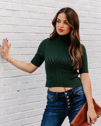 Ashtyn Cotton Blend Crop Turtleneck Top - Pine