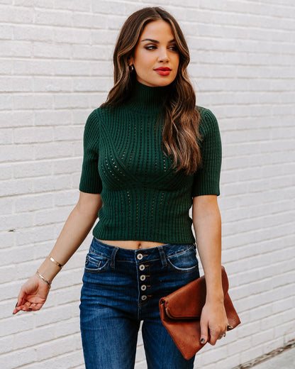 Ashtyn Cotton Blend Crop Turtleneck Top - Pine
