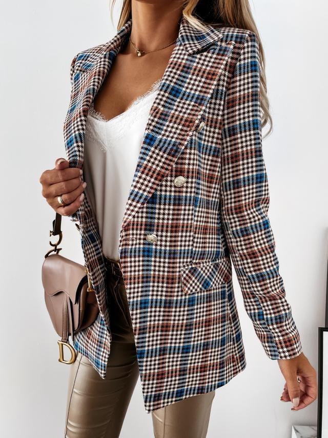 Blazers Lapel Check Pocket Button Blazer