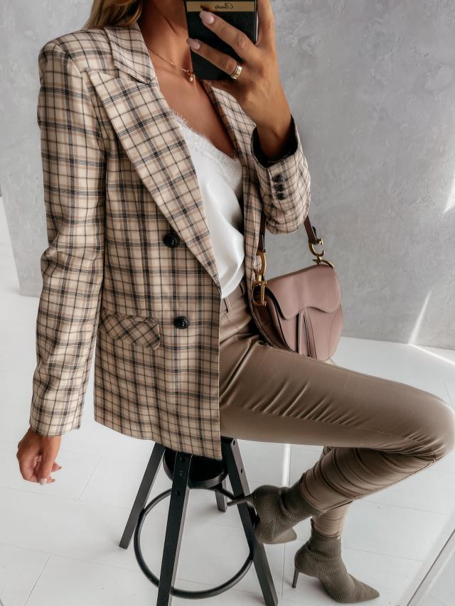 Blazers Lapel Check Pocket Button Blazer