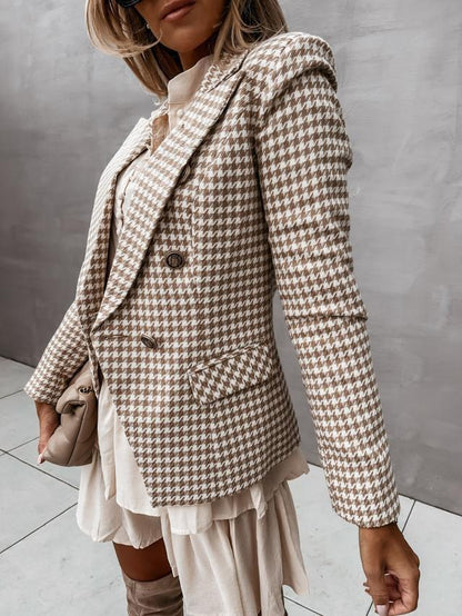 Blazers Lapel Check Pocket Button Blazer