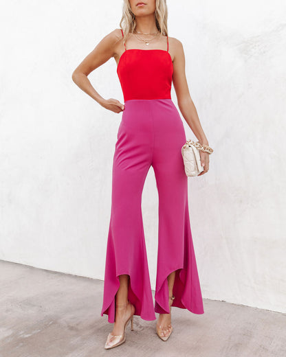 Cherie Colorblock Flare Jumpsuit - Red/Fuchsia
