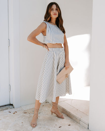Coast To Coast Striped Pocketed Midi Skirt