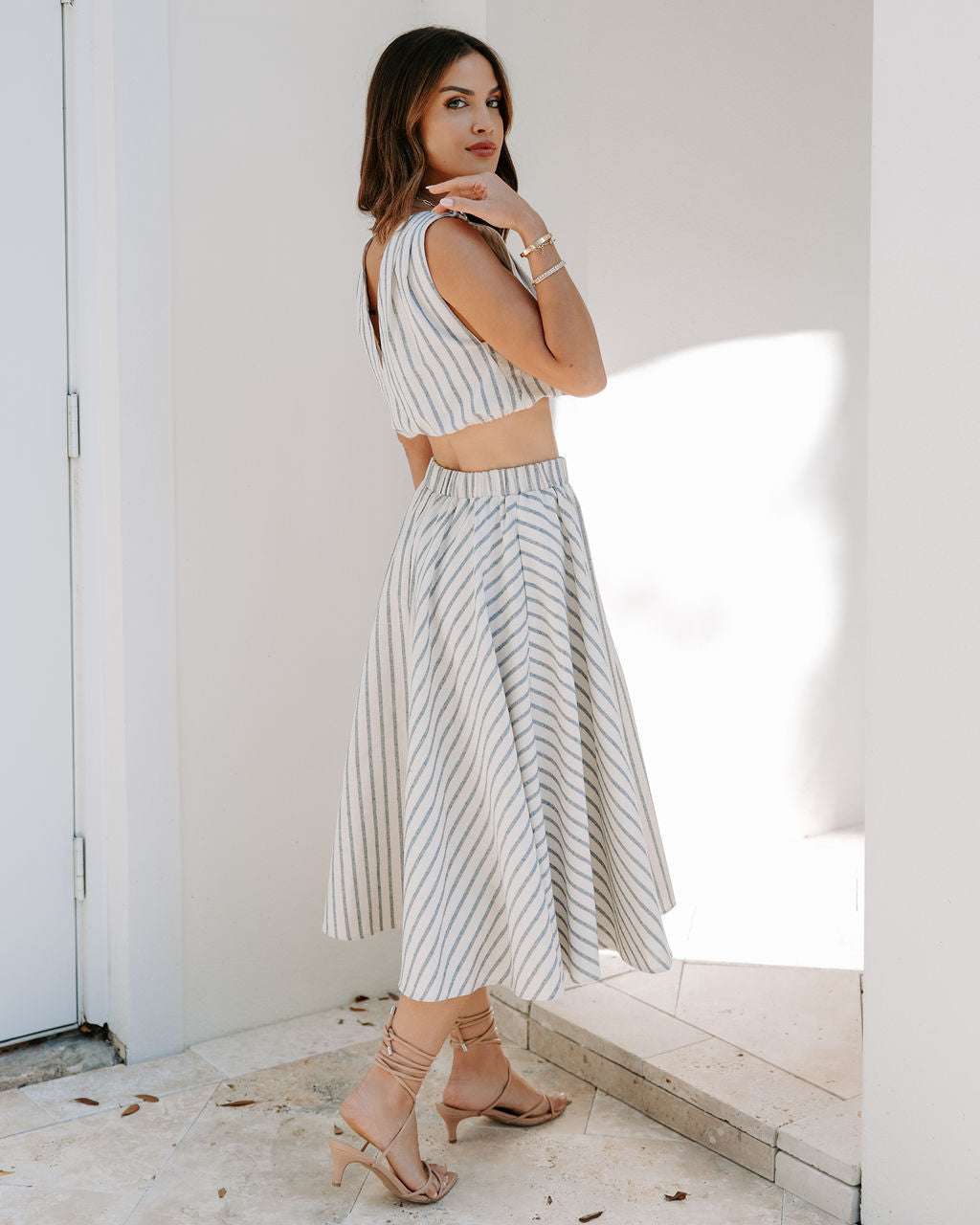Coast To Coast Striped Pocketed Midi Skirt