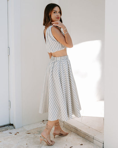 Coast To Coast Striped Pocketed Midi Skirt