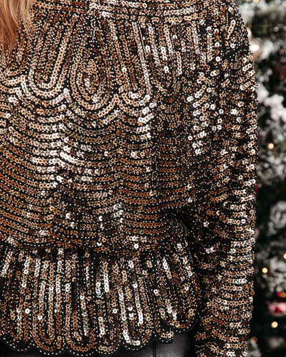 Estrella Sequin Peplum Top - Black Gold
