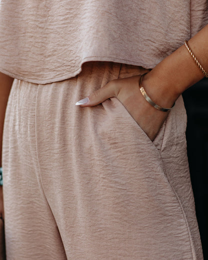 Fancied Pocketed Satin Jumpsuit - Champagne