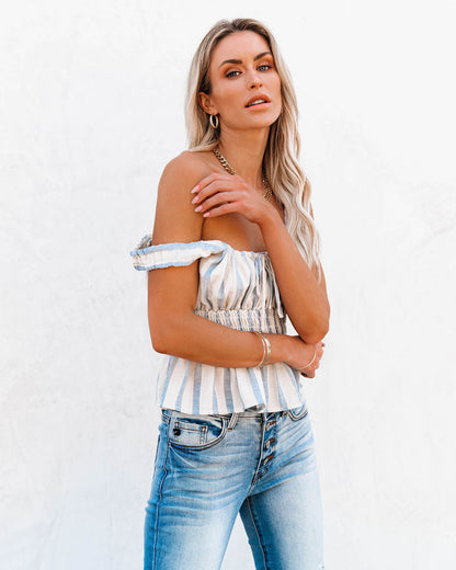 Glass Beach Cotton Striped Smocked Babydoll Top