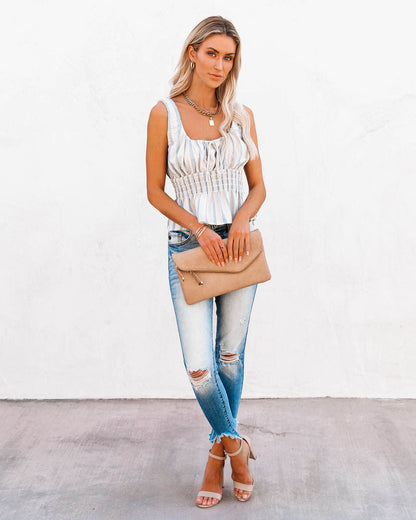 Glass Beach Cotton Striped Smocked Babydoll Top
