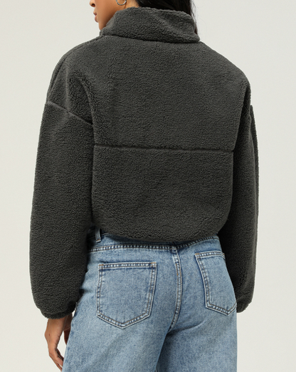 Comfy Cute Pocketed Sherpa Pullover - Flame