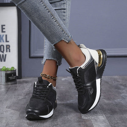 Casual Leather Colorblock Mesh Sneakers