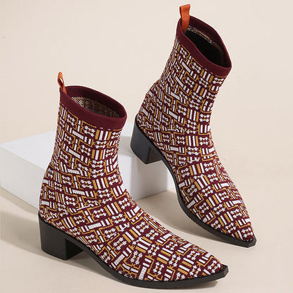 Chic Block Heeled Stretch Sock Boots