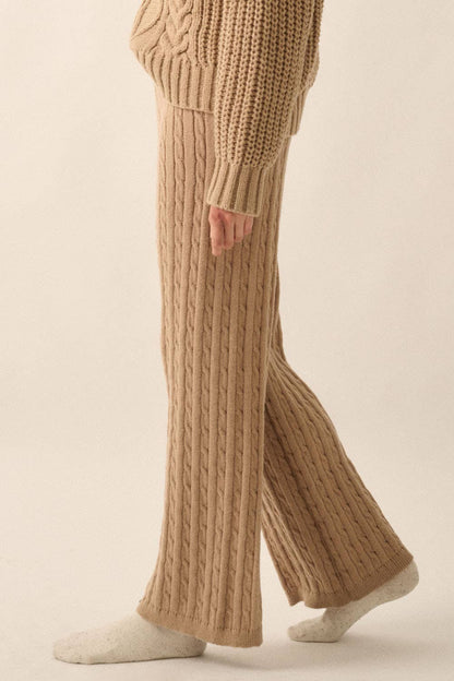 Cozy Cabin Cable Knit Wide-Leg Sweater Pants